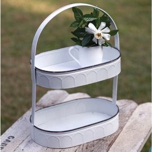 Farmhouse Style 2 Tier White Metal Tray
